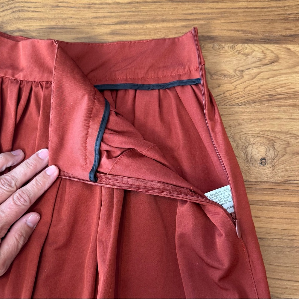 NWT Zara Woman Skirt Dark Orange Midi Skirt Side Zipper - Picture 6 of 10